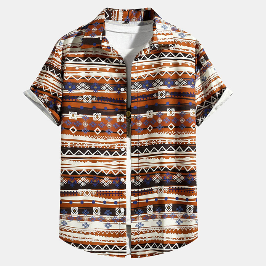 

Men Ethnic Elephant Geometric Print Vacation Beach Shirt