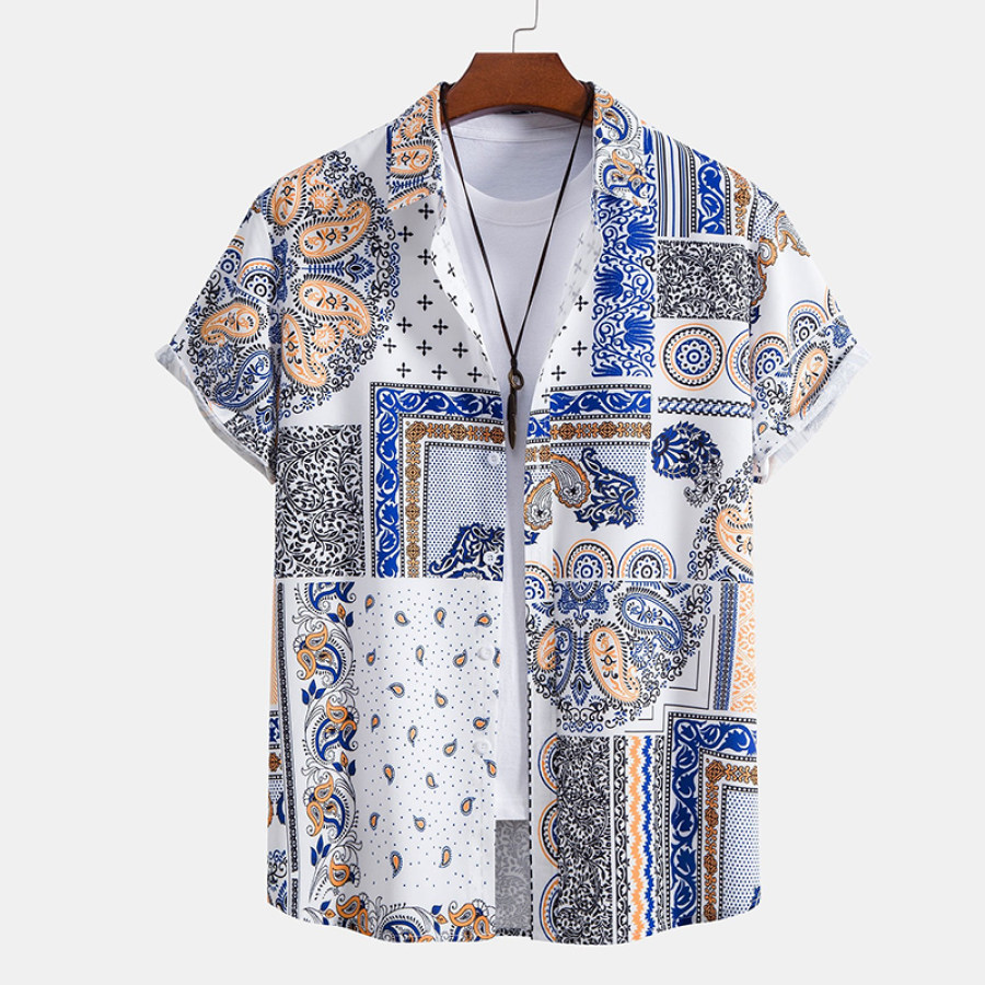 

Men Ethnic Elephant Geometric Print Vacation Beach Shirt