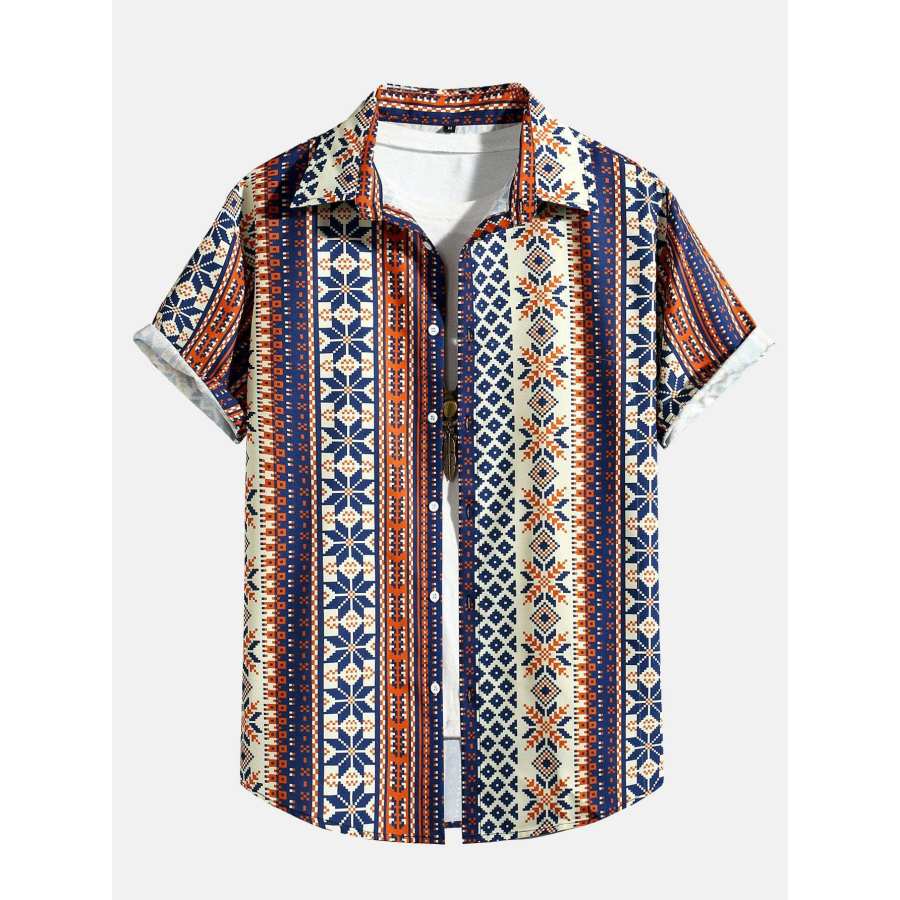 

Men Ethnic Geometric Print Vacation Beach Shirt
