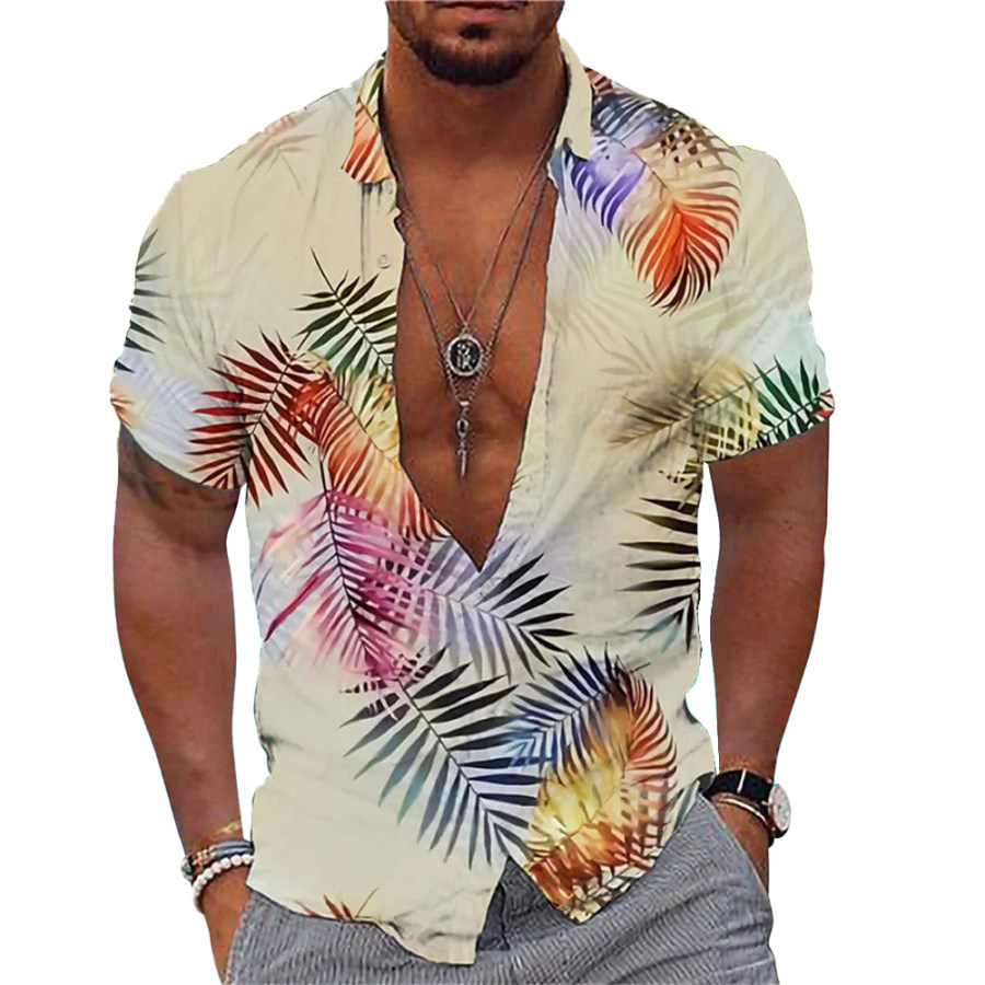 

Men's Summer Botanical Print Casual Short Sleeve Shirt