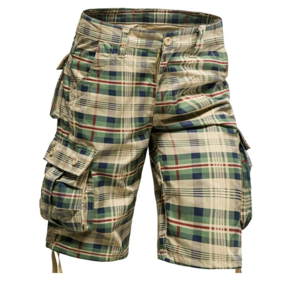 

Pantalones Cortos De Carga De Bolsillo Multifuncional Con Estampado De Cuadros Tácticos Al Aire Libre Para Hombres
