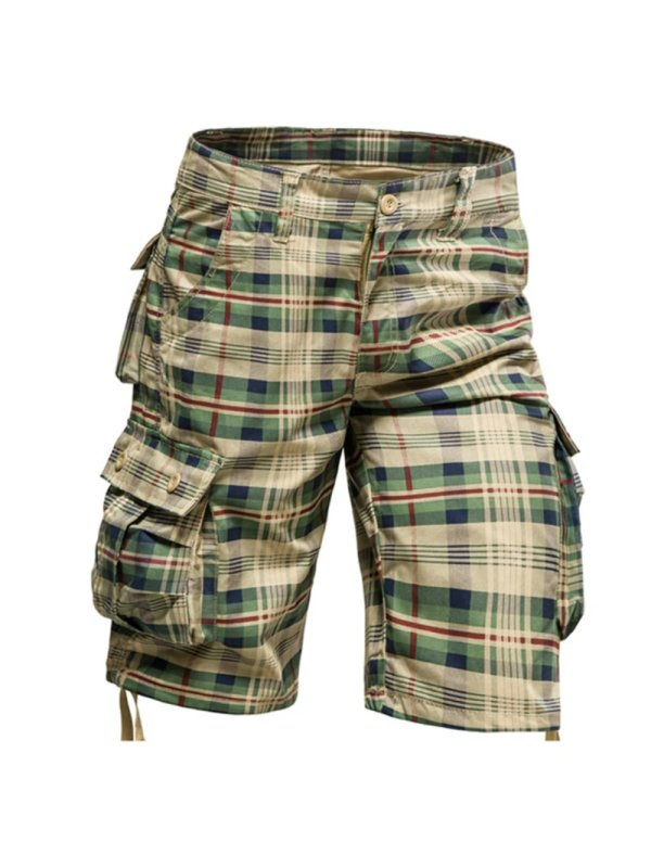 Men's Outdoor Tactical Plaid Print Multifunctional Pocket Cargo Shorts