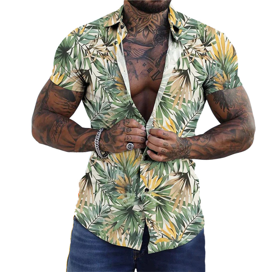

Men's Hawaiian Botanical Print Casual Short Sleeve Shirt