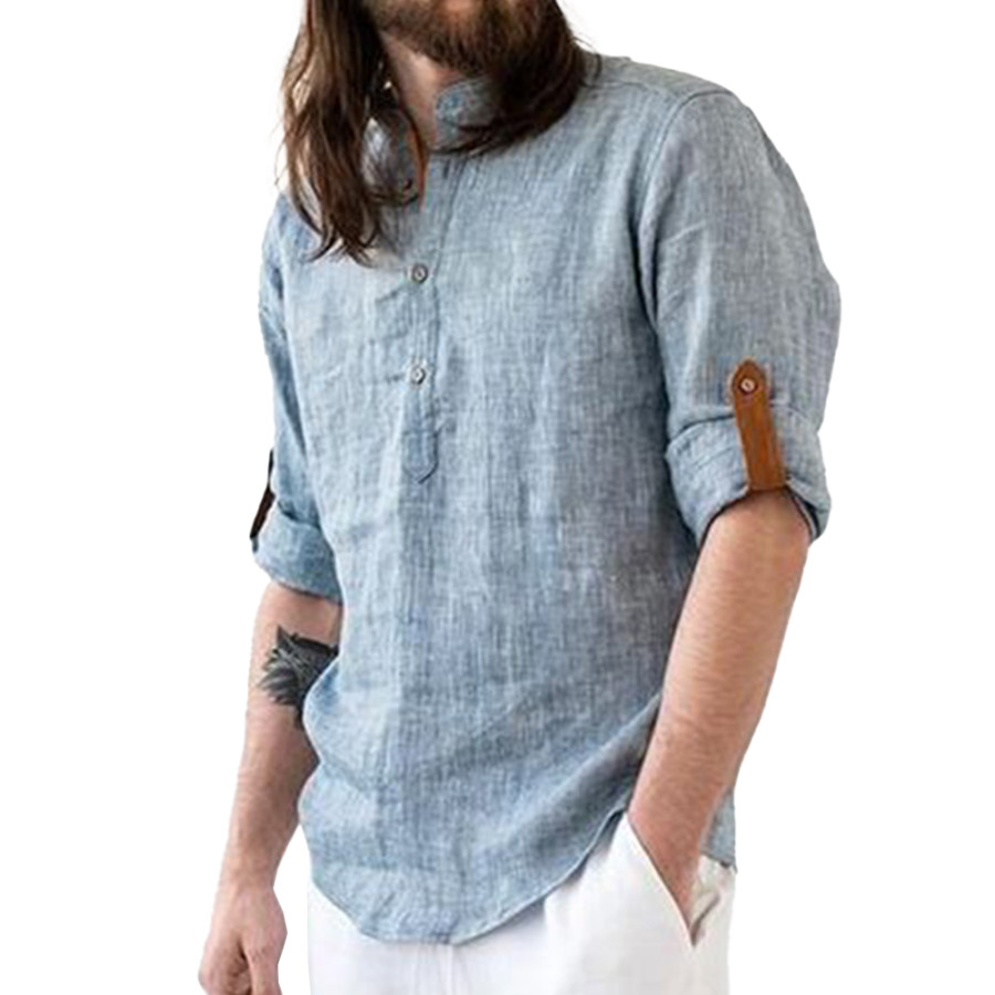 

Men's Outdoor Casual Linen Henley Collar Long Sleeve T-Shirt