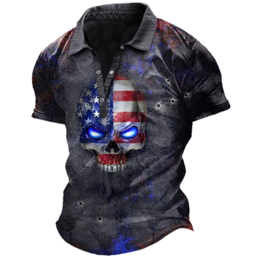 

Men's Vintage Skull American Flag Polo Shirt