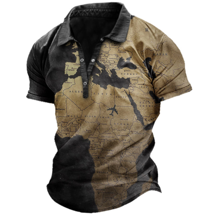 

Men's Vintage Outdoor Map Print Polo Shirt