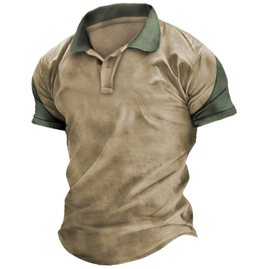 

Men's Vintage Colorblock Short Sleeve Polo Neck T-Shirt
