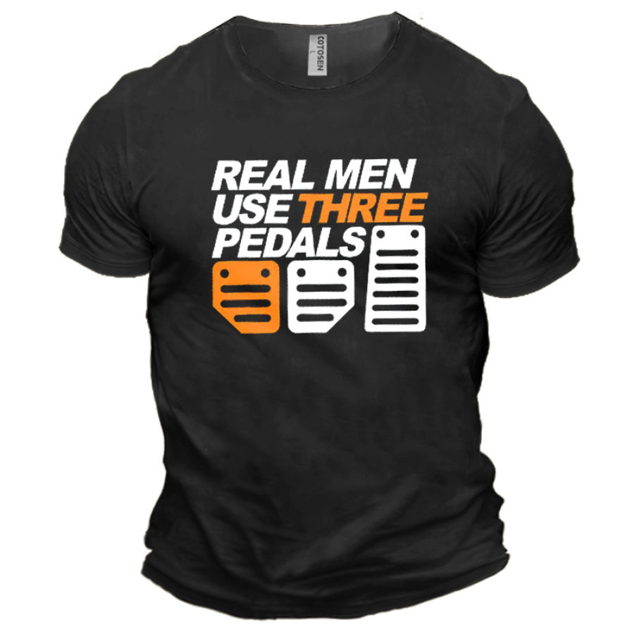 

Real Men Use Three Pedals Men's Cotton Short Sleeve T-Shirt