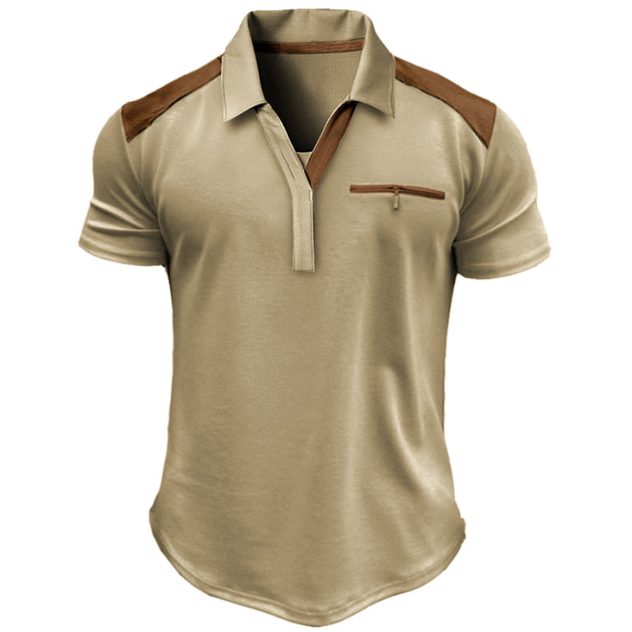 

Мужская футболка с короткими рукавами и лацканами в стиле ретро с застежкой-молнией больших размеров