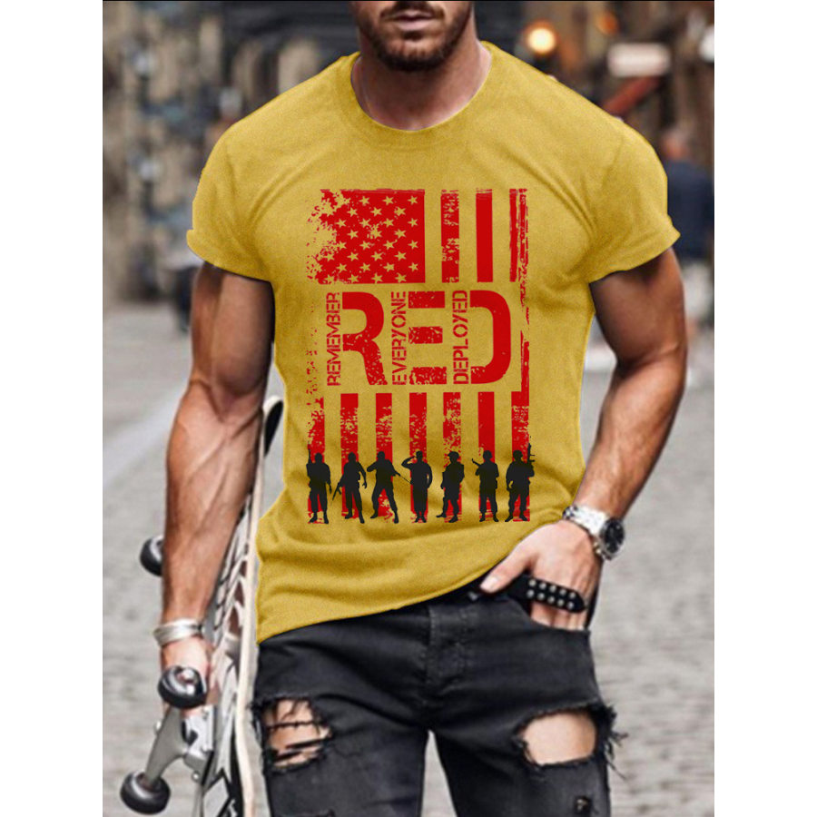 

Men's Outdoor Remember Everyone Deployed American Flag Veteran Patriotic Print T-Shirt