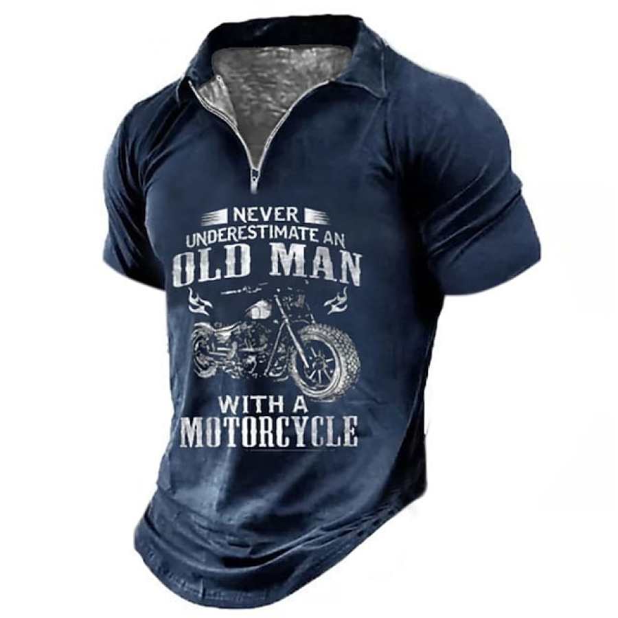 

Men Old Man With A Motorcycle Print Zip Polo Tee
