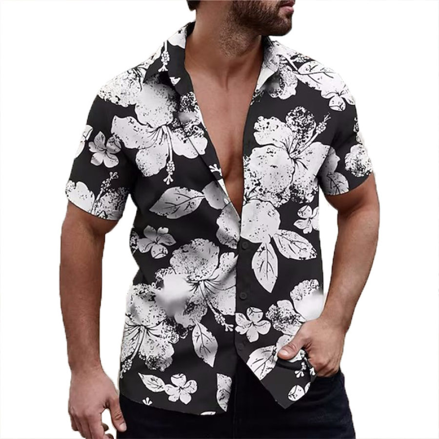 

Men's Casual Loose Cotton Linen Short-sleeved Printed Shirt