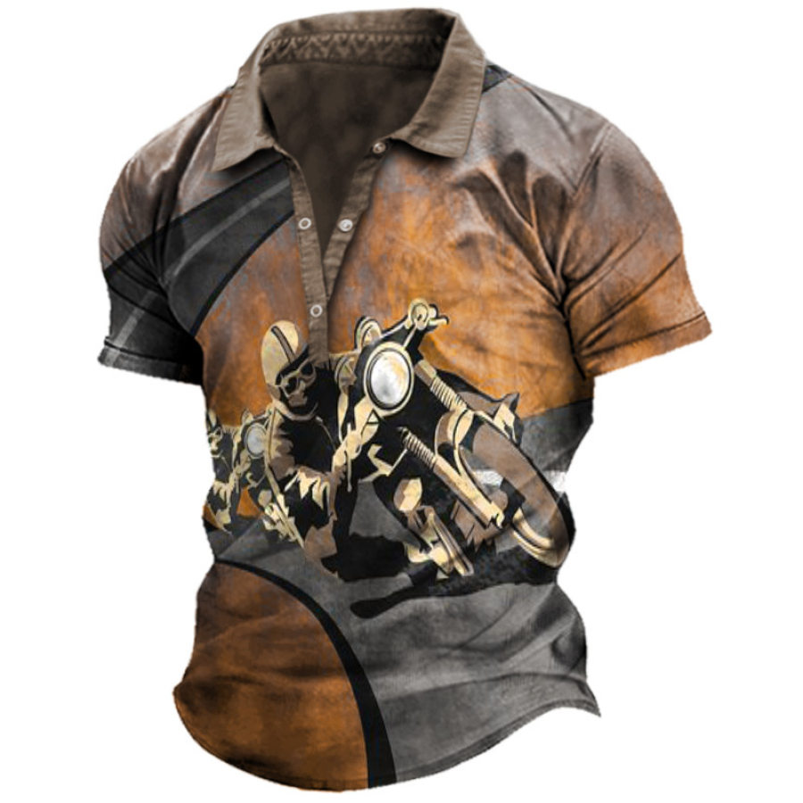 

Men's Vintage Motorcycle Race Print Polo Shirt