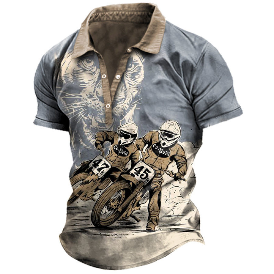 

Men's Casual Motorcycle Race Print Polo Shirt