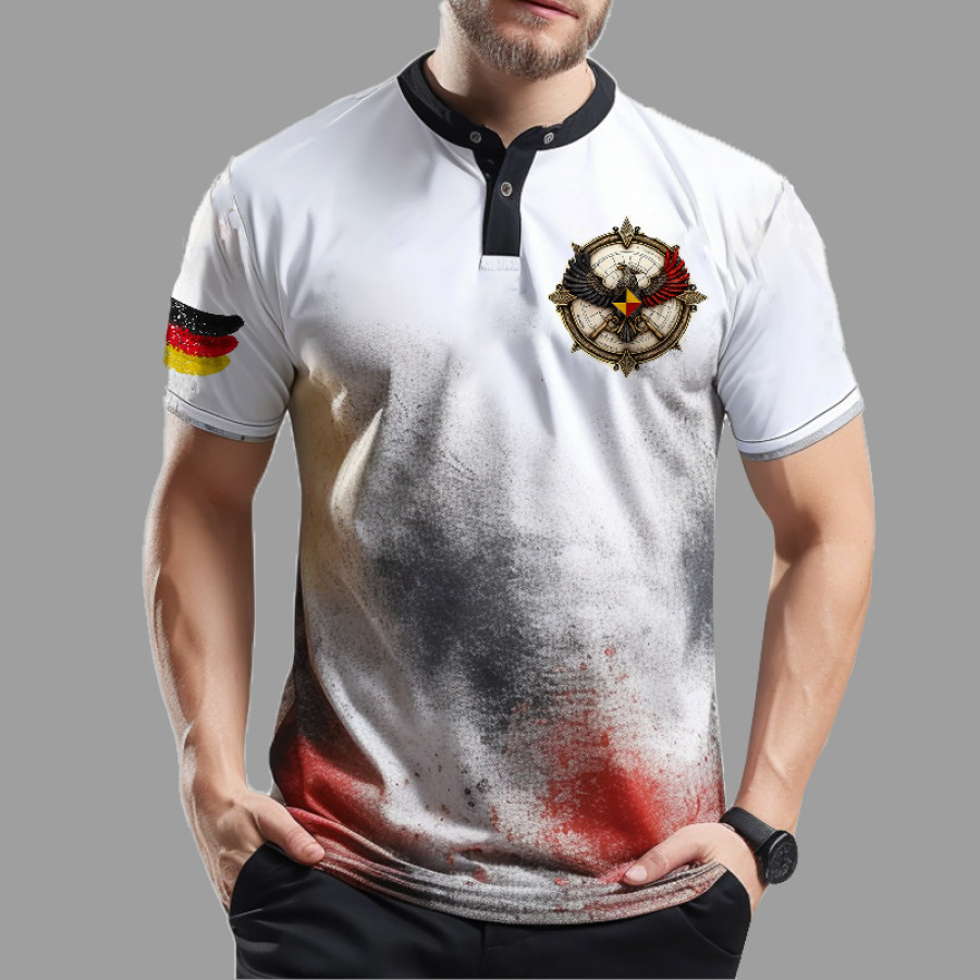 

Men's Outdoor Comfortable Breathable Retro German Flag Eagle Graphic Print Henley Collar T-Shirt