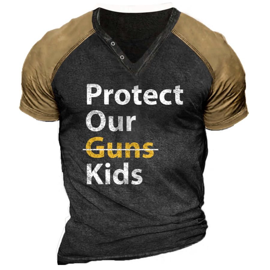 

Men's Vintage Protect Our Kids Print V-Neck T-Shirt
