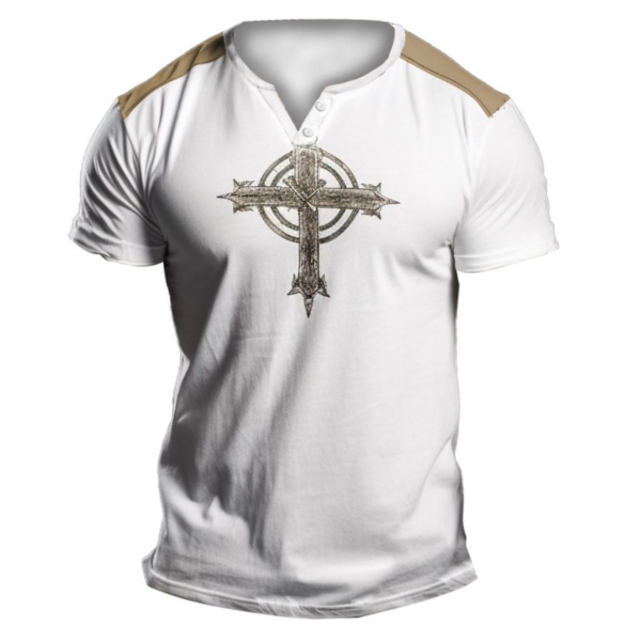 

Men's Vintage Cross Print V-Neck T-Shirt