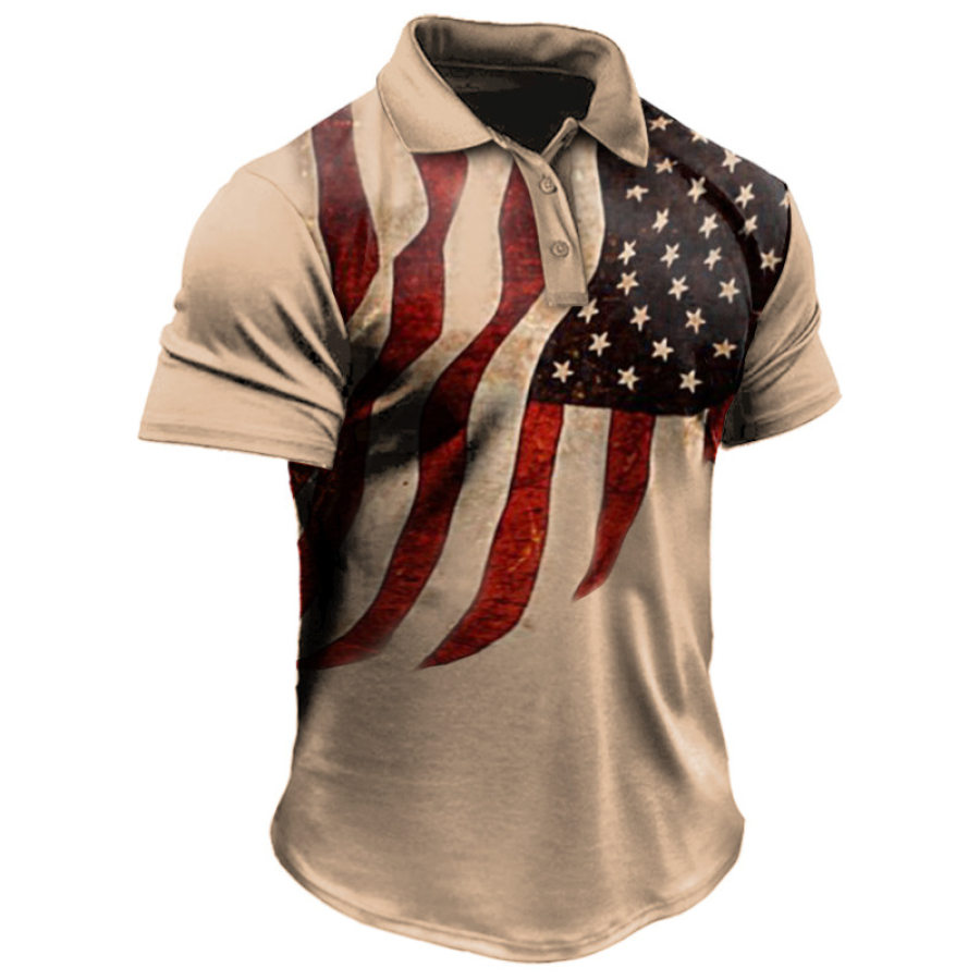 

Men's Vintage American Flag Short Sleeve Polo Shirt