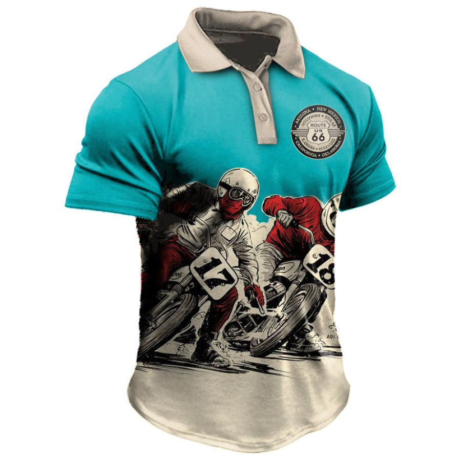 

Men's Motorcycle Race Print Short Sleeve Polo Shirt