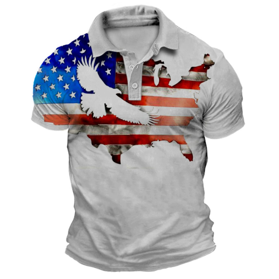 

Men's American Flag Eagle Short Sleeve Polo Shirt