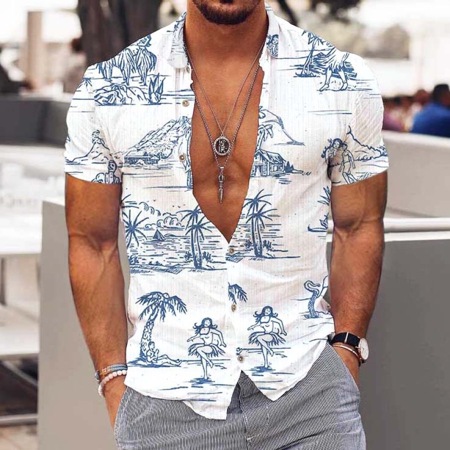 

Men's Vintage Coconut Surf Print Hawaiian Beach Shirt