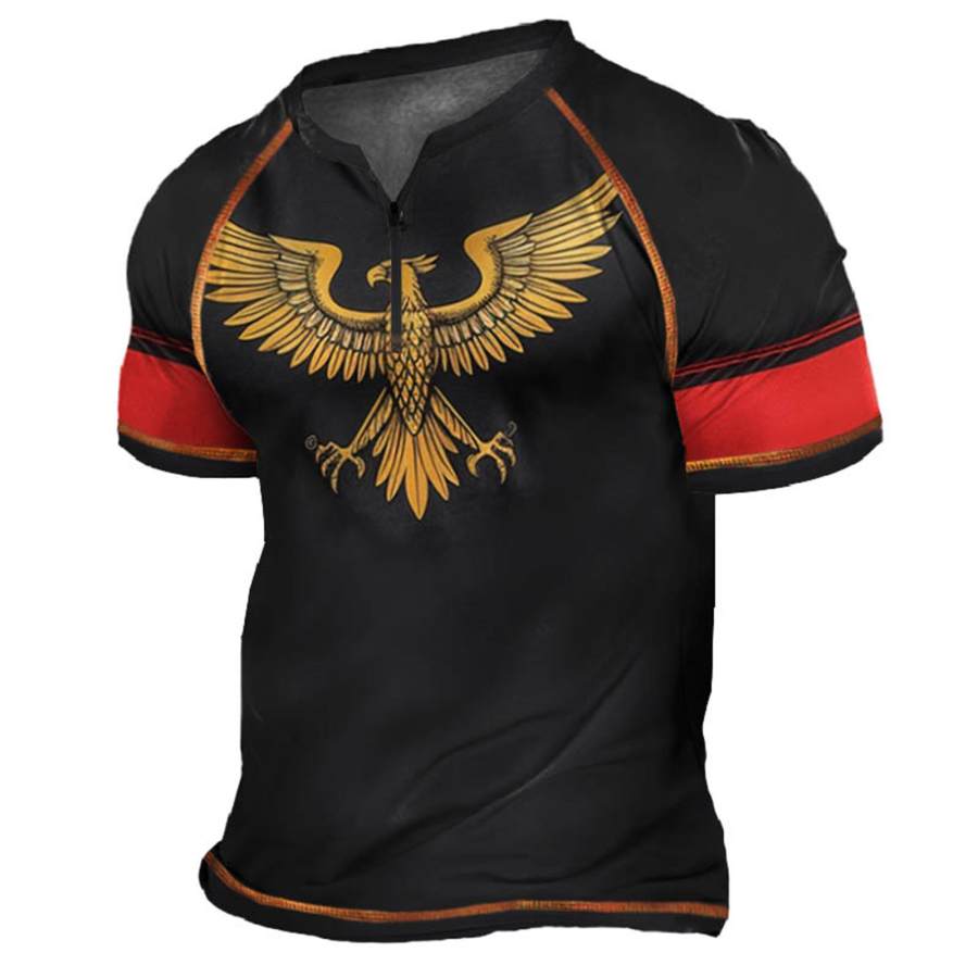 

Men's Vintage Eagle Colorblock Raglan Zip Short Sleeve T-Shirt