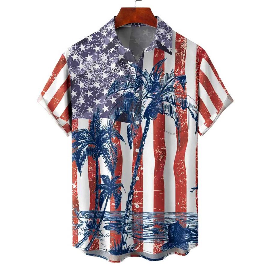 

Men's Shirt Coconut Tree American Flag Short Sleeve Plus Size Hawaiian Beach Summer Daily Tops Red