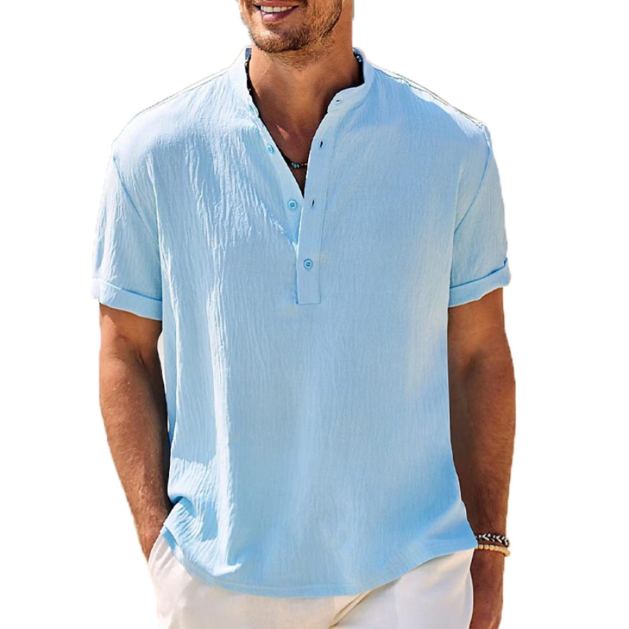 

Men's Casual Loose Cotton Linen Short-sleeved Shirt