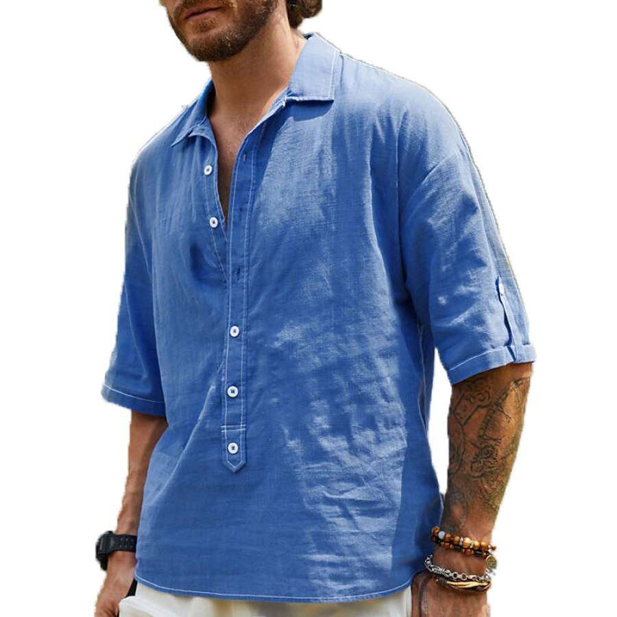 

Men's Casual Loose Cotton Linen Short-sleeved Shirt