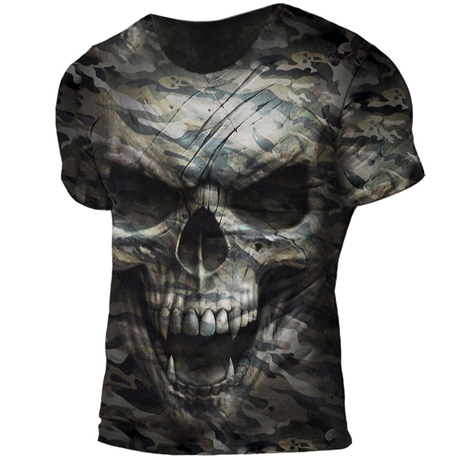 

Men's Retro Camouflage Skull Round Neck Short Sleeve T-Shirt