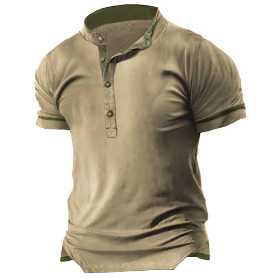 

Men's Casual Colorblock Henley Short Sleeve T-Shirt
