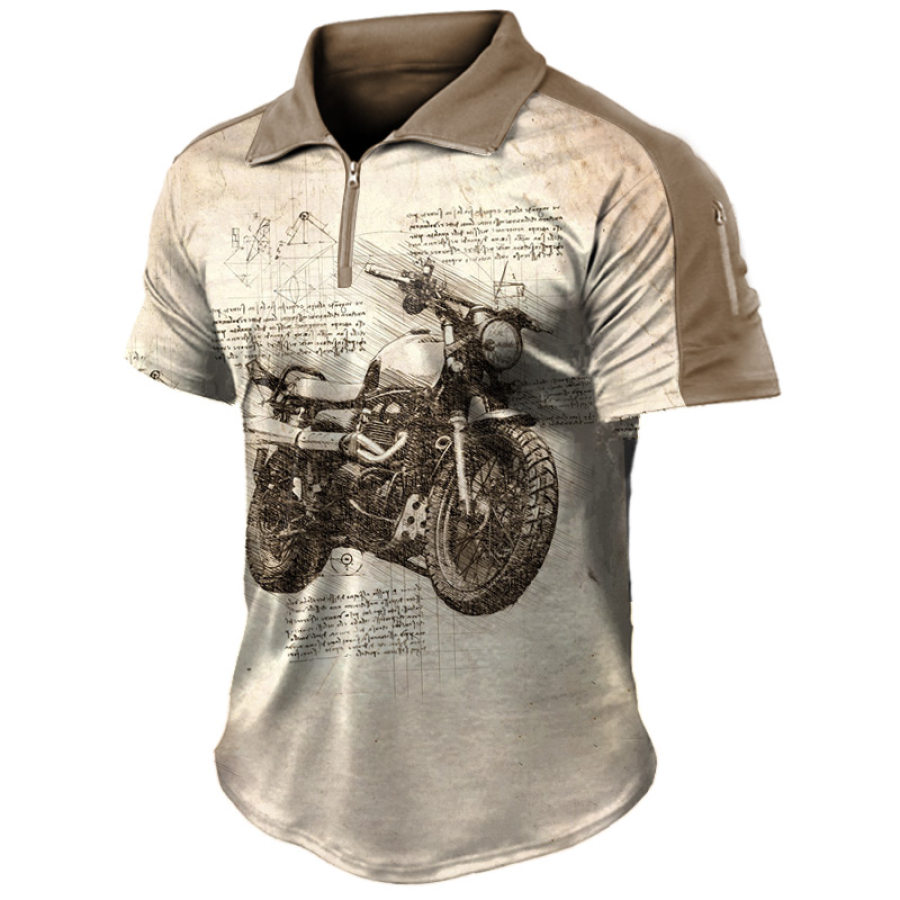 

Men's Casual Motorcycle Design Draft Printing Zipper T-Shirt