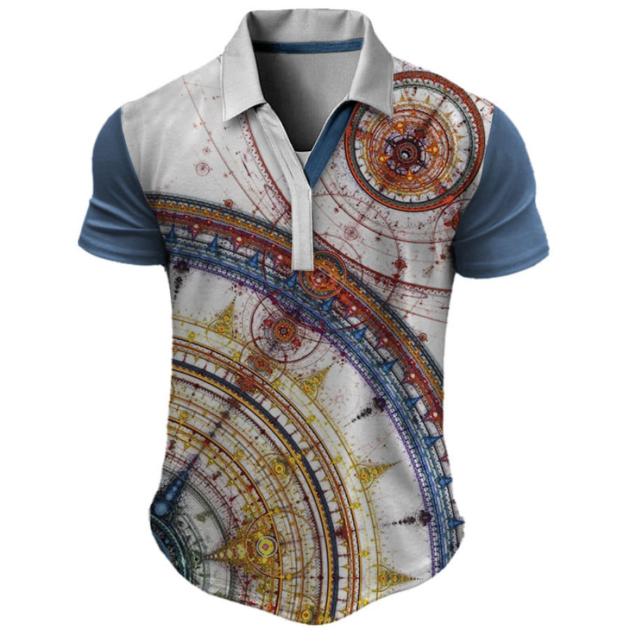 

Men's Casual Abstract Halo Print Lapel T-Shirt