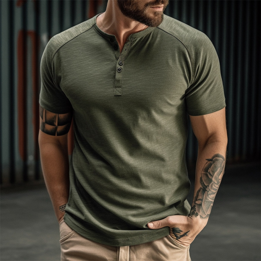

Men's Outdoor Comfort Solid Color Henley Collar Short Sleeve T-Shirt