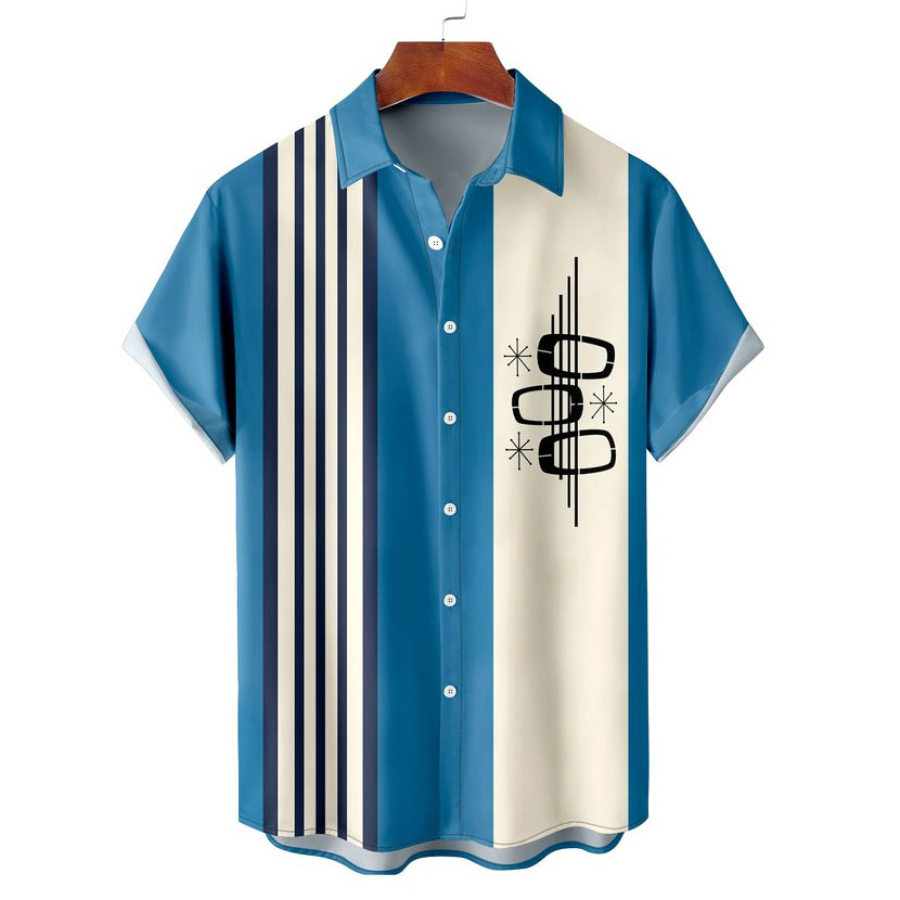 

Men's Geometric Stripe Hawaiian Casual Beach Short Sleeve Shirt