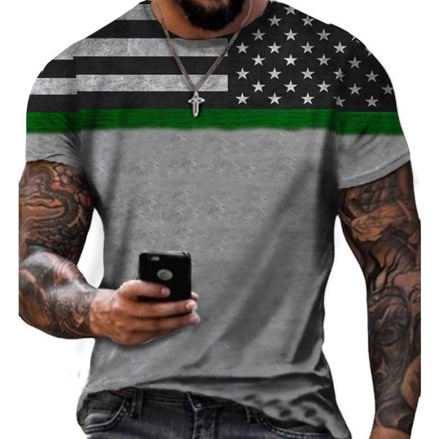 

Men's Outdoor Vintage American Flag Print Short Sleeve T-Shirt