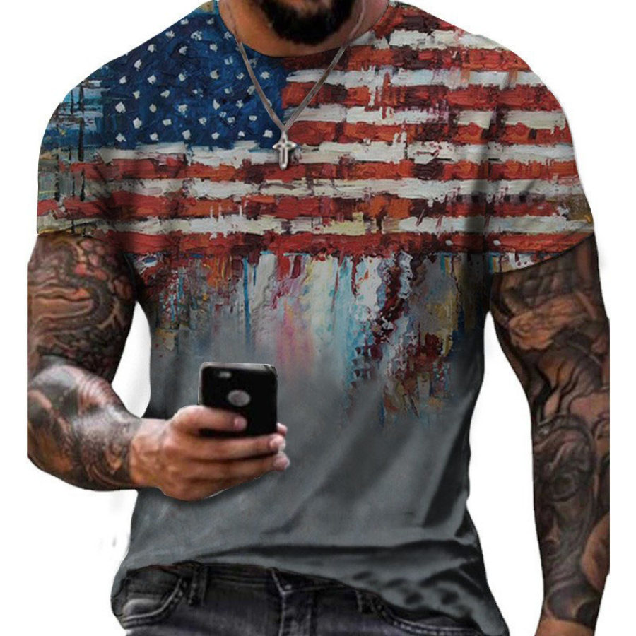 

Men's Outdoor Vintage American Flag Print Short Sleeve T-Shirt