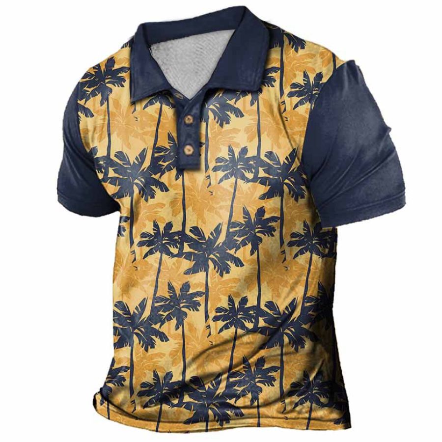 

Men's Vintage Hawaii Tropical Coconut Print Polo T-Shirt