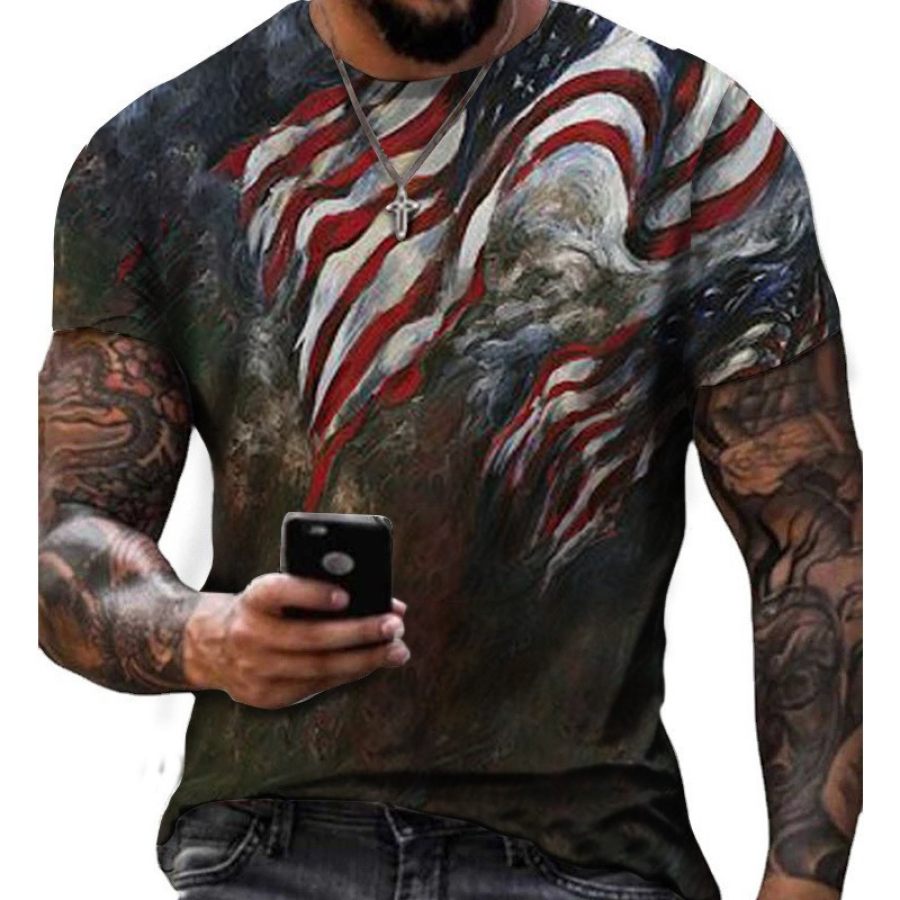 

Men's Outdoor Vintage American Flag Print Short Sleeve T-Shirt