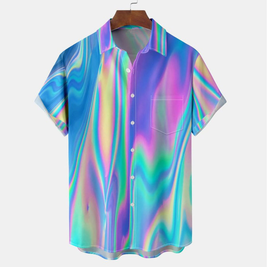 

Men's Gradient Color Hawaiian Casual Beach Print Short Sleeve Shirt
