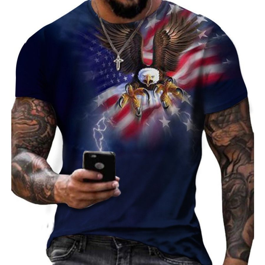 

Men's Outdoor Vintage American Flag Eagle Print Short Sleeve T-Shirt