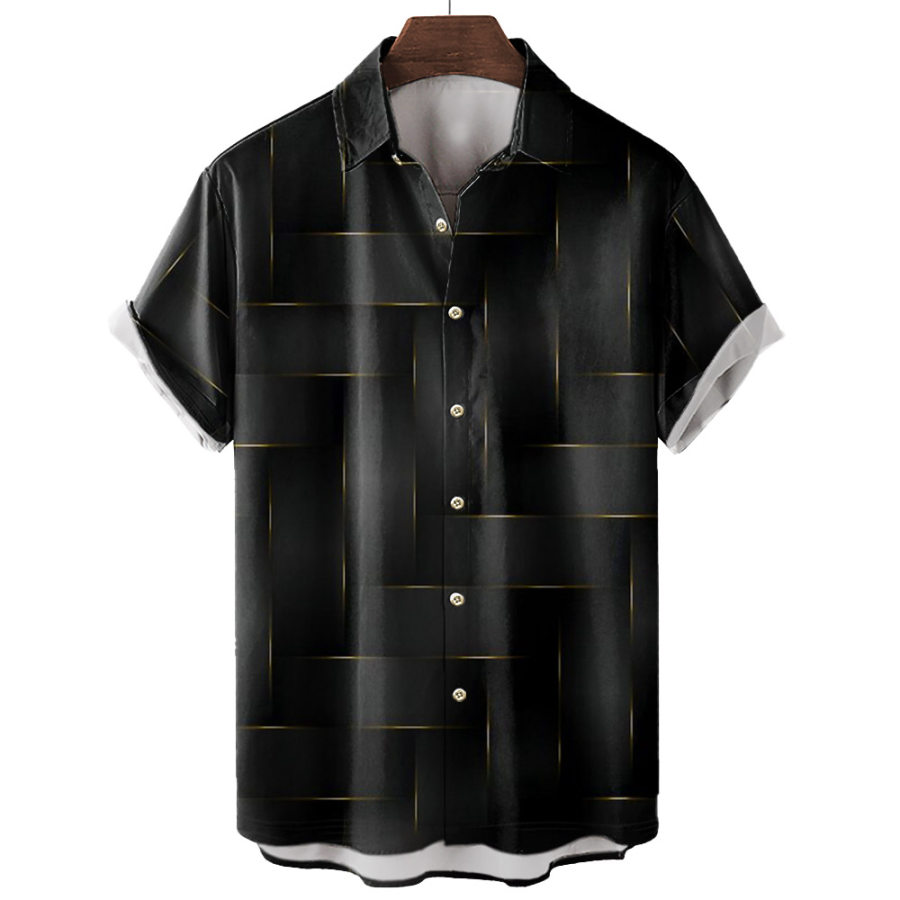 

Men's Geometric Stripe Pattern Hawaiian Casual Beach Short Sleeve Shirt