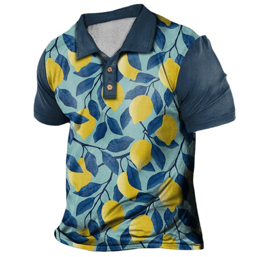 

Men's Vintage Hawaiian Yellow Lemon Tree Print Polo T-Shirt