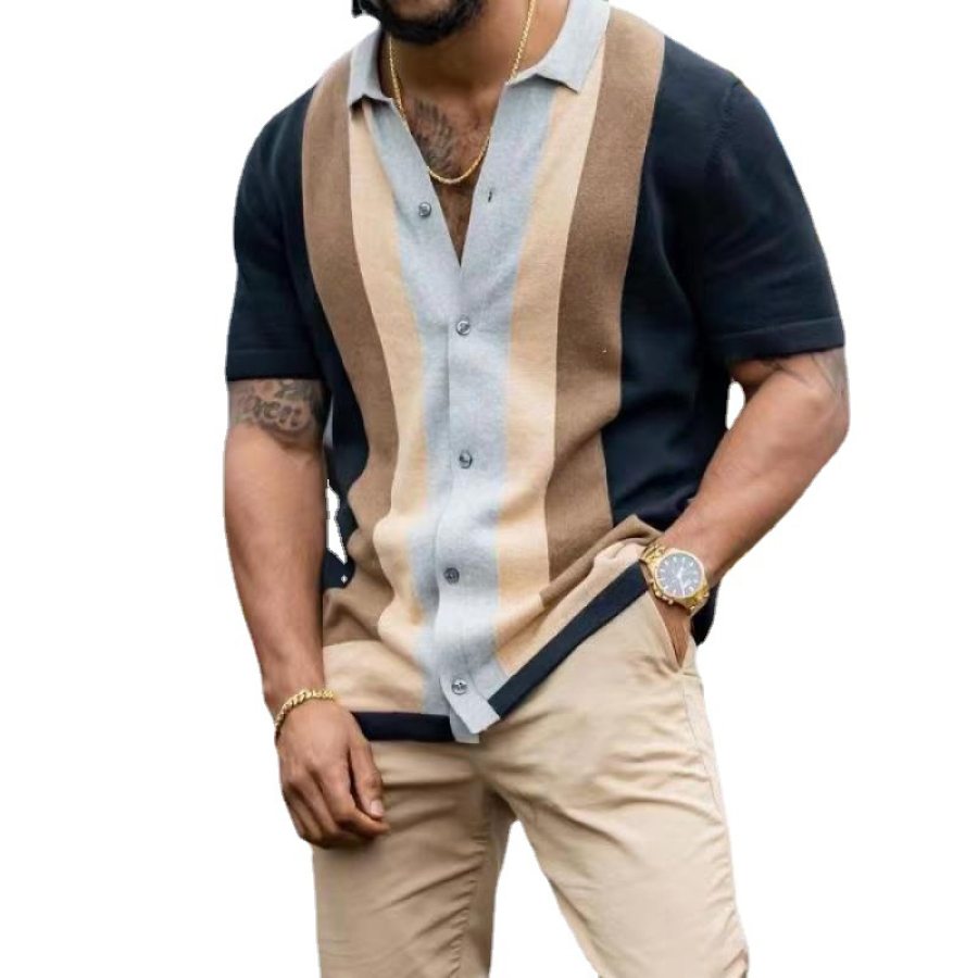 

Men's Outdoor Color Contrast Casual Knitted Polo Shirt