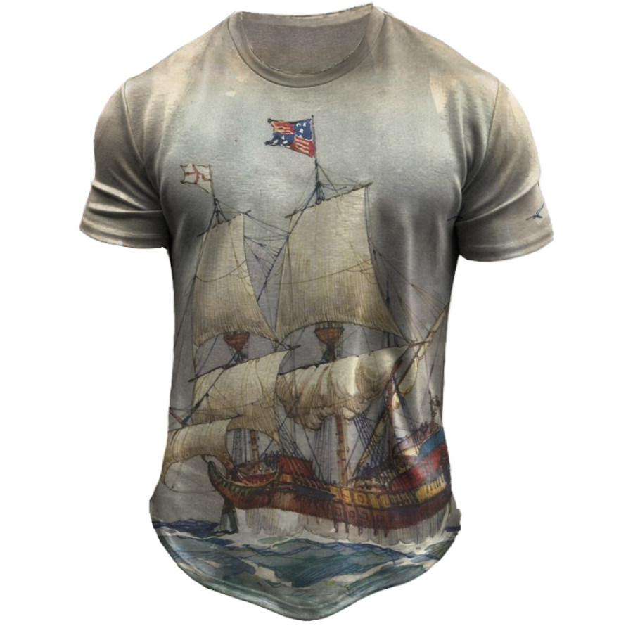 

Mens Vintage 3D Printed Sea Cruise Ship Casual Tee