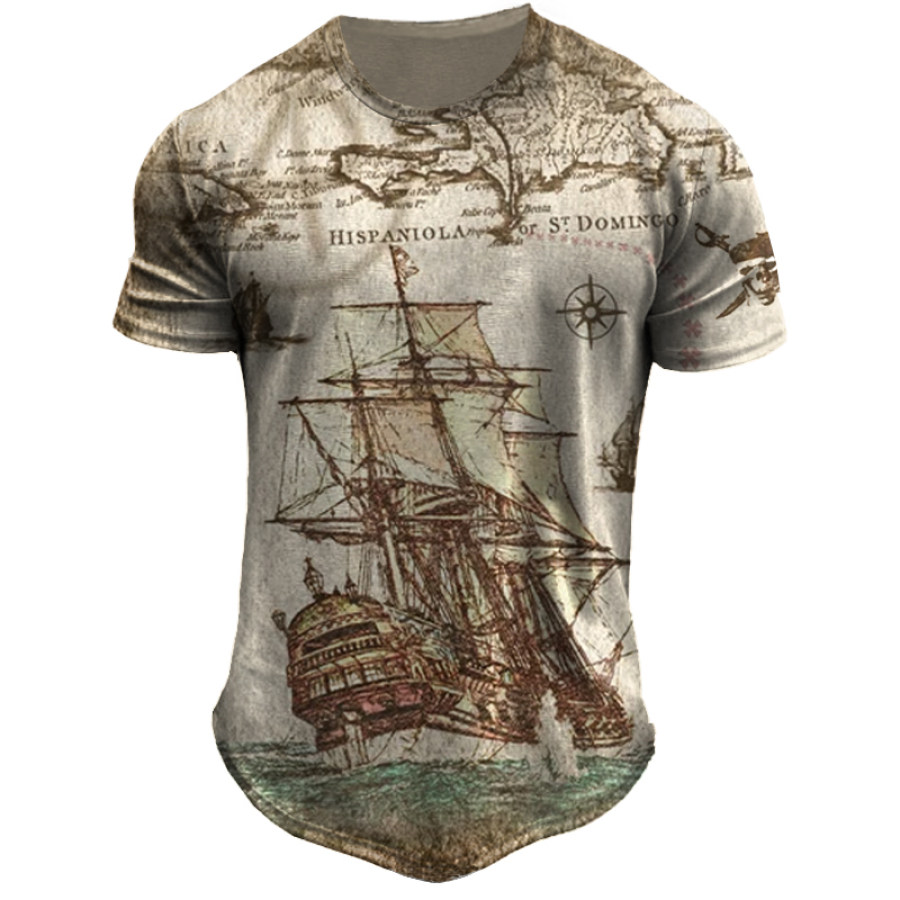 

Mens 3D Printed Adventure Ship Casual Tee