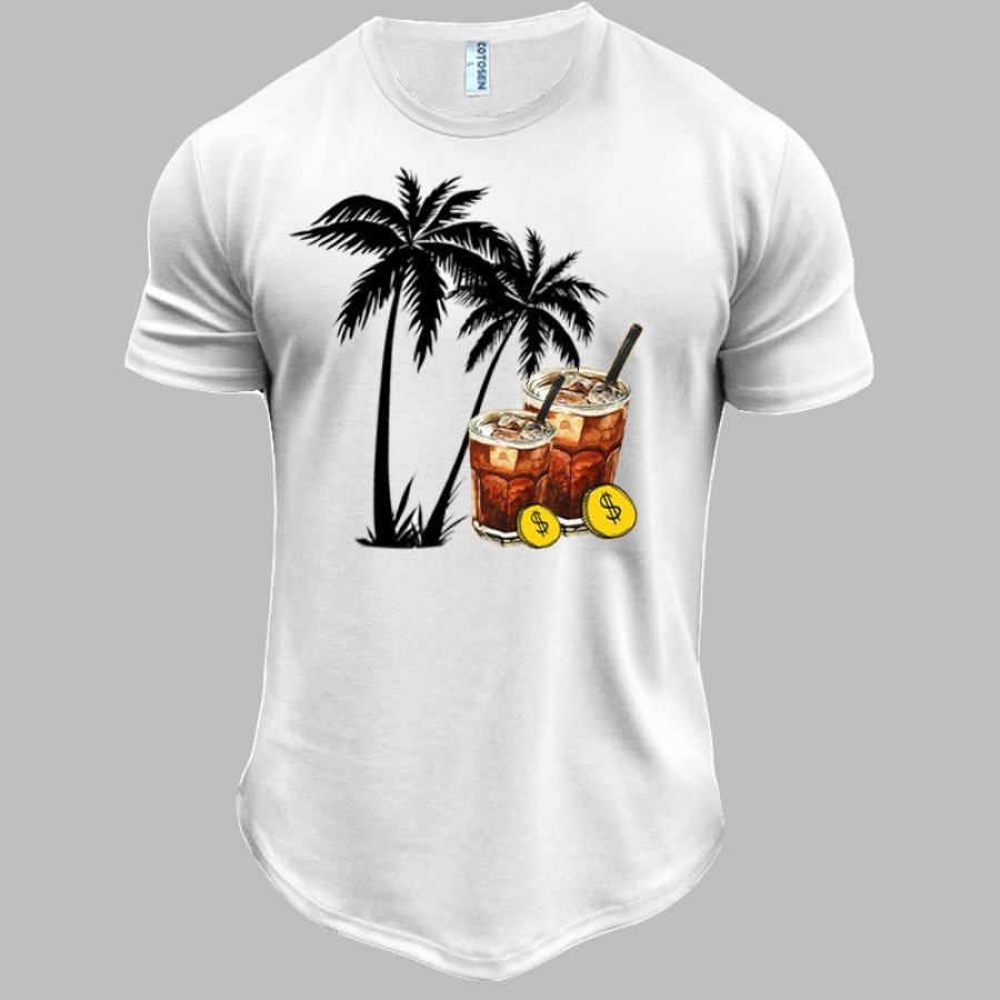 

Men's Cotton Fitted Palm Tree Print Vacation T-Shirt