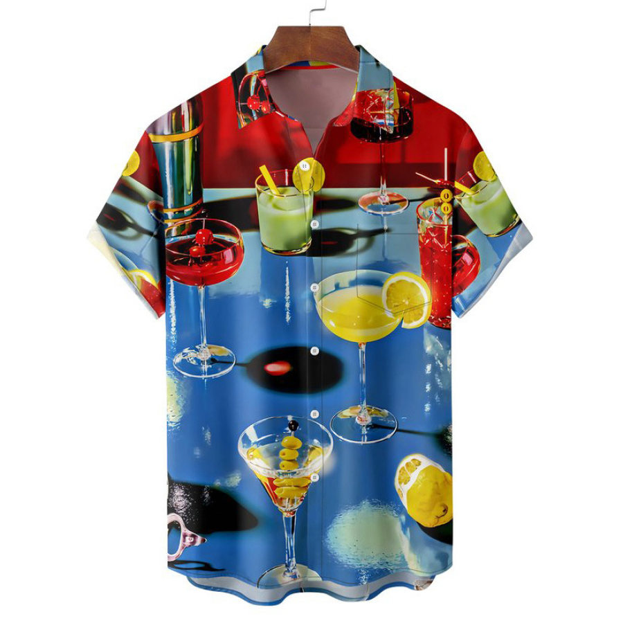 

Men's Art Wine Glass Print Hawaiian Beach Short Sleeve Shirt