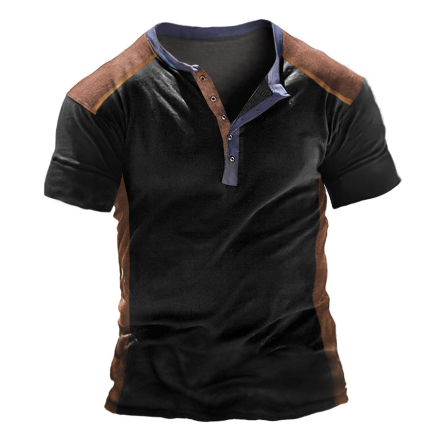 

Men's Vintage Colorblock Tactical Henley Short Sleeve T-Shirt