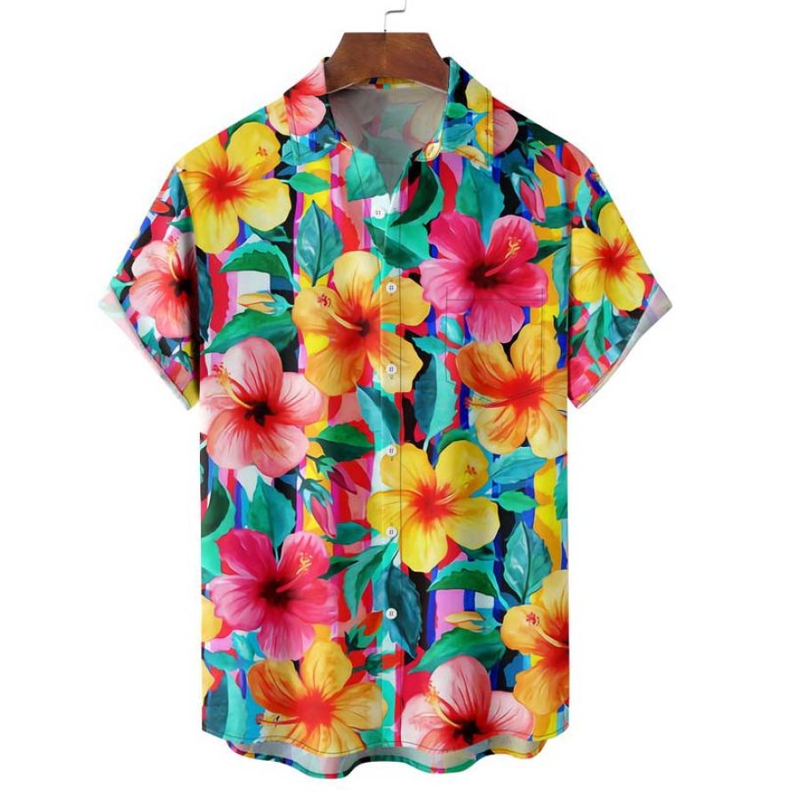 

Men's Colorful Tropical Floral Print Hawaiian Beach Short Sleeve Shirt